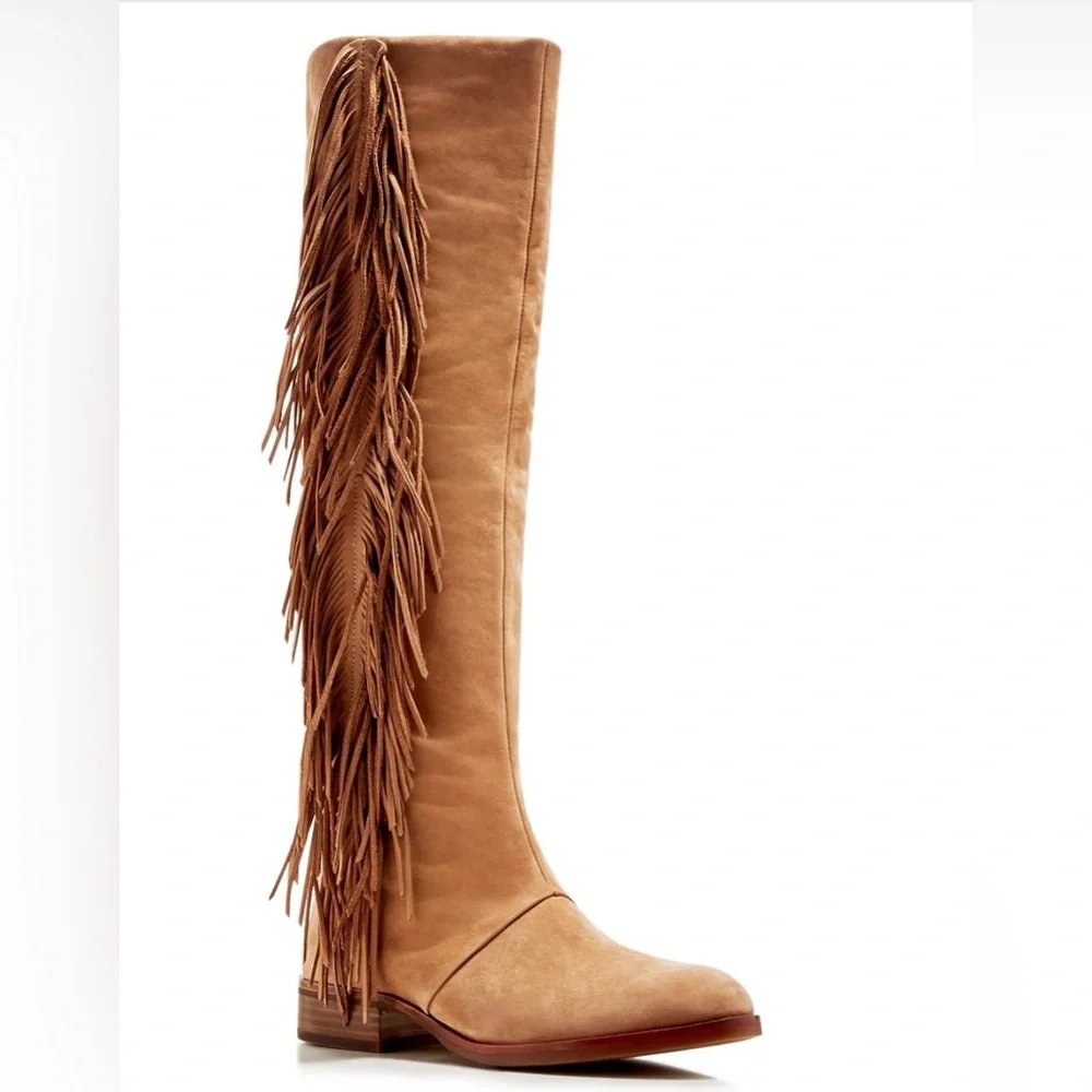 Sam Edelman Tan Over the Knee Fringe Boots (US 10, NWOT)